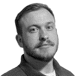 Dot-matrix portrait of Andrew Zobel